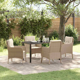 Set da Pranzo per Giardino con cuscino 5 pcs Beige polyrattan