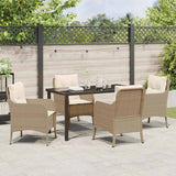 Set da Pranzo per Giardino con cuscino 5 pcs Beige polyrattan