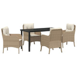 Set da Pranzo per Giardino con cuscino 5 pcs Beige polyrattan