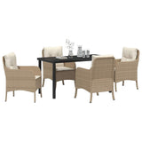 Set da Pranzo per Giardino con cuscino 5 pcs Beige polyrattan