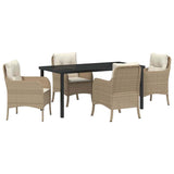Set da Pranzo per Giardino con cuscino 5 pcs Beige polyrattan