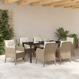 Set da Pranzo per Giardino con cuscino 7 pcs Beige polyrattan