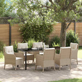 Set da Pranzo per Giardino con cuscino 7 pcs Beige polyrattan