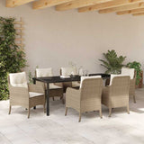 Set da Pranzo per Giardino con cuscino 7 pcs Beige polyrattan