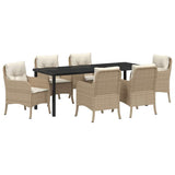 Set da Pranzo per Giardino con cuscino 7 pcs Beige polyrattan