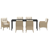 Set da Pranzo per Giardino con cuscino 7 pcs Beige polyrattan