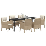 Set da Pranzo per Giardino con cuscino 7 pcs Beige polyrattan