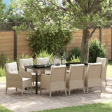 Set da Pranzo per Giardino con cuscino 9 pcs Beige polyrattan