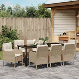 Set da Pranzo per Giardino con cuscino 9 pcs Beige polyrattan