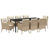 Set da Pranzo per Giardino con cuscino 9 pcs Beige polyrattan