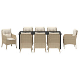 Set da Pranzo per Giardino con cuscino 9 pcs Beige polyrattan