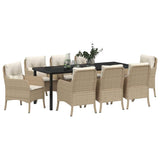 Set da Pranzo per Giardino con cuscino 9 pcs Beige polyrattan