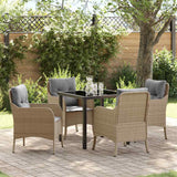 Set da Pranzo per Giardino con cuscino 5 pcs Beige polyrattan
