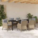 Set da Pranzo per Giardino con cuscino 7 pcs Beige polyrattan