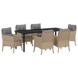 Set da Pranzo per Giardino con cuscino 7 pcs Beige polyrattan