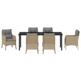 Set da Pranzo per Giardino con cuscino 7 pcs Beige polyrattan