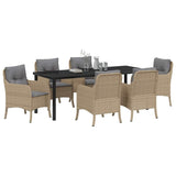 Set da Pranzo per Giardino con cuscino 7 pcs Beige polyrattan