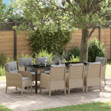 Set da Pranzo per Giardino con cuscino 9 pcs Beige polyrattan