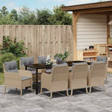 Set da Pranzo per Giardino con cuscino 9 pcs Beige polyrattan