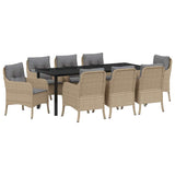Set da Pranzo per Giardino con cuscino 9 pcs Beige polyrattan