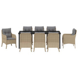 Set da Pranzo per Giardino con cuscino 9 pcs Beige polyrattan