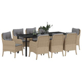 Set da Pranzo per Giardino con cuscino 9 pcs Beige polyrattan
