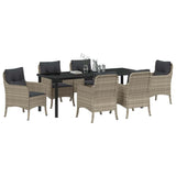 Set da Pranzo per Giardino 7 pcs Grigio chiaro polyrattan