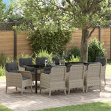 Set da Pranzo per Giardino 9 pcs Grigio chiaro polyrattan