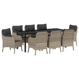 Set da Pranzo per Giardino 9 pcs Grigio chiaro polyrattan