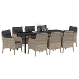 Set da Pranzo per Giardino 9 pcs Grigio chiaro polyrattan