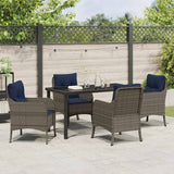 Set da Pranzo per Giardino con cuscino 5 pcs Grigio polyrattan