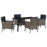 Set da Pranzo per Giardino con cuscino 5 pcs Grigio polyrattan