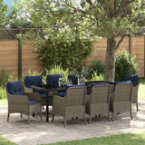 Set da Pranzo per Giardino con cuscino 9 pcs Grigio polyrattan