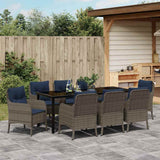 Set da Pranzo per Giardino con cuscino 9 pcs Grigio polyrattan