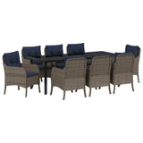 Set da Pranzo per Giardino con cuscino 9 pcs Grigio polyrattan