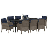Set da Pranzo per Giardino con cuscino 9 pcs Grigio polyrattan