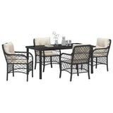 Set da Pranzo per Giardino con cuscino 5 pcs Nero polyrattan