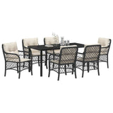 Set da Pranzo per Giardino con cuscino 7 pcs Nero polyrattan