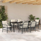 Set da Pranzo per Giardino con cuscino 7 pcs Nero polyrattan