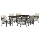 Set da Pranzo per Giardino con cuscino 7 pcs Nero polyrattan