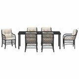 Set da Pranzo per Giardino con cuscino 7 pcs Nero polyrattan