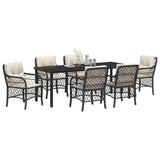 Set da Pranzo per Giardino con cuscino 7 pcs Nero polyrattan