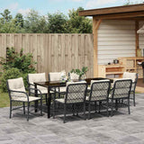 Set da Pranzo per Giardino con cuscino 9 pcs Nero polyrattan