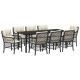 Set da Pranzo per Giardino con cuscino 9 pcs Nero polyrattan