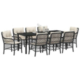 Set da Pranzo per Giardino con cuscino 9 pcs Nero polyrattan