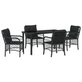 Set da Pranzo per Giardino con cuscino 5 pcs Nero polyrattan