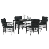Set da Pranzo per Giardino con cuscino 5 pcs Nero polyrattan