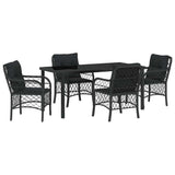 Set da Pranzo per Giardino con cuscino 5 pcs Nero polyrattan