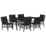 Set da Pranzo per Giardino con cuscino 7 pcs Nero polyrattan