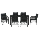 Set da Pranzo per Giardino con cuscino 7 pcs Nero polyrattan